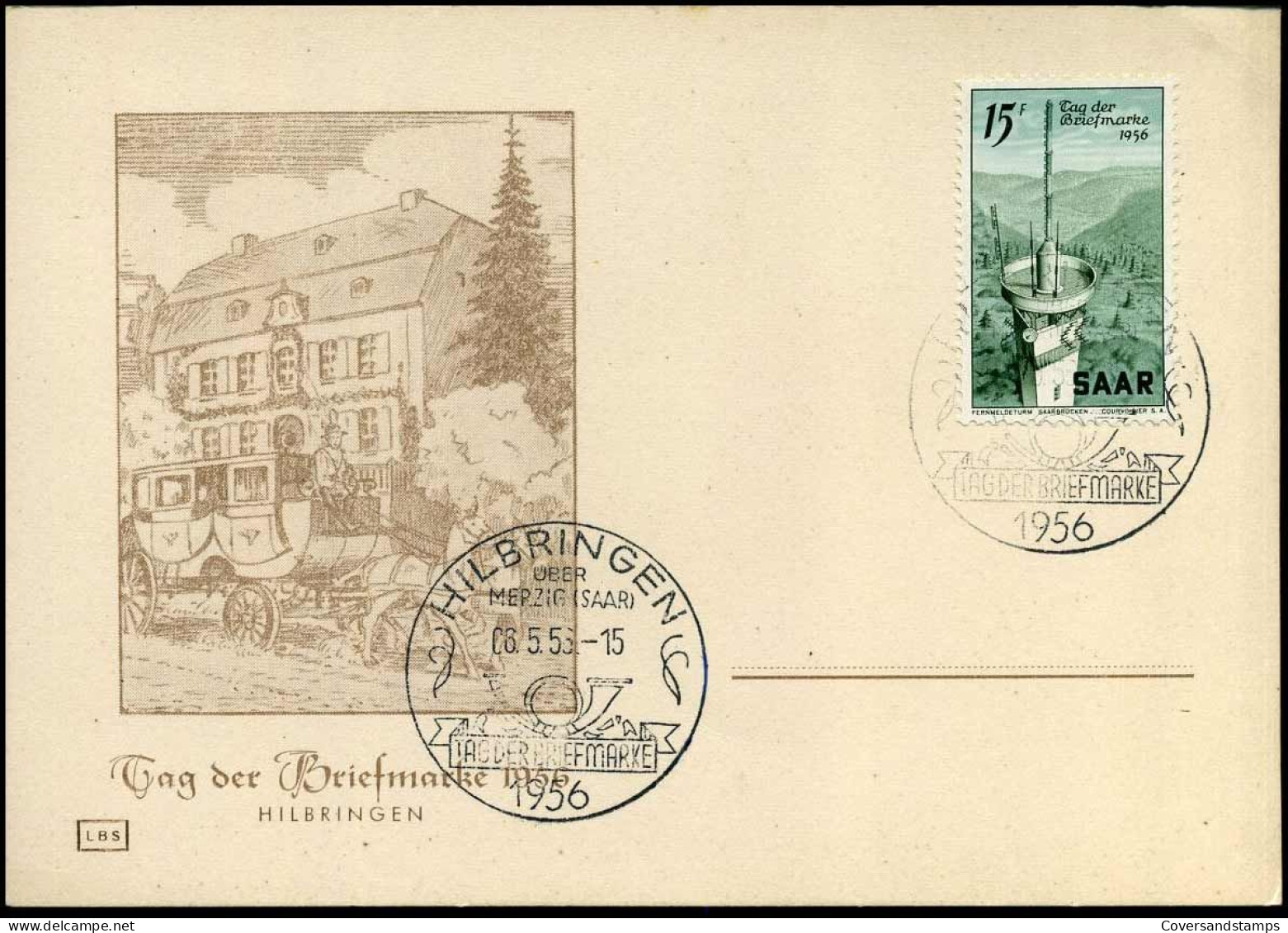 Saar - Tag Der Briefmarke 1956 - Maximulkarte Mi 369 - Cartoline Maximum