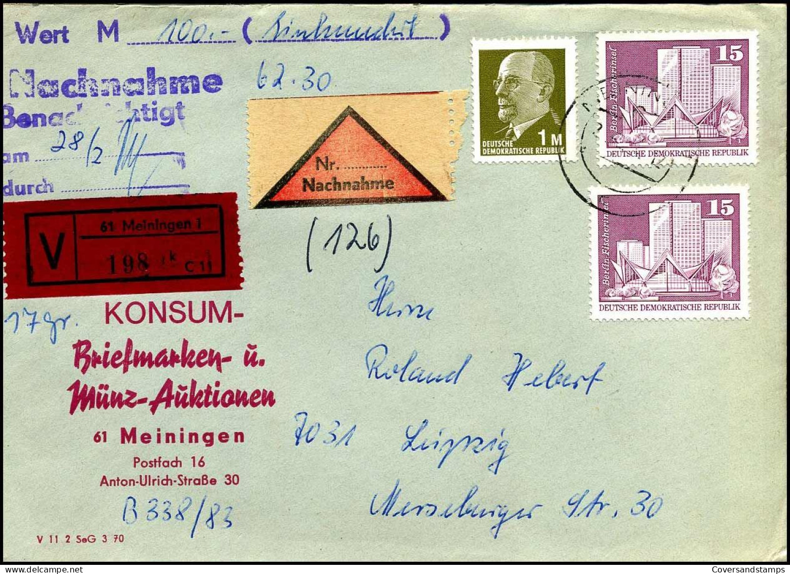 Eingeschriebene Cover To Leipzig - Wert : 100,- Mark - Storia Postale