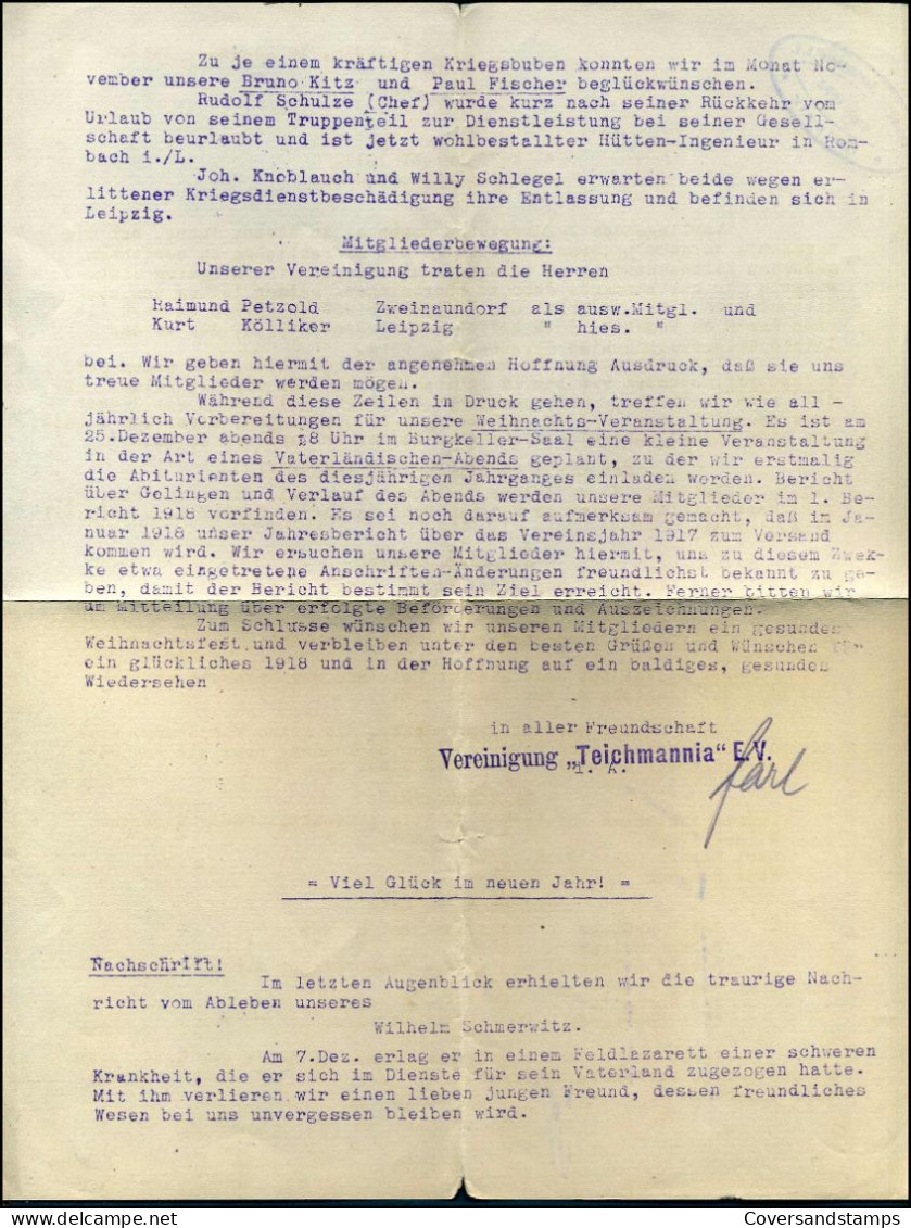 Feldpost Brief - 4. Feldbericht 1917' - Vereinigung Teichmannia E.V., Leipzig - Feldpost 2a Guerra Mondiale