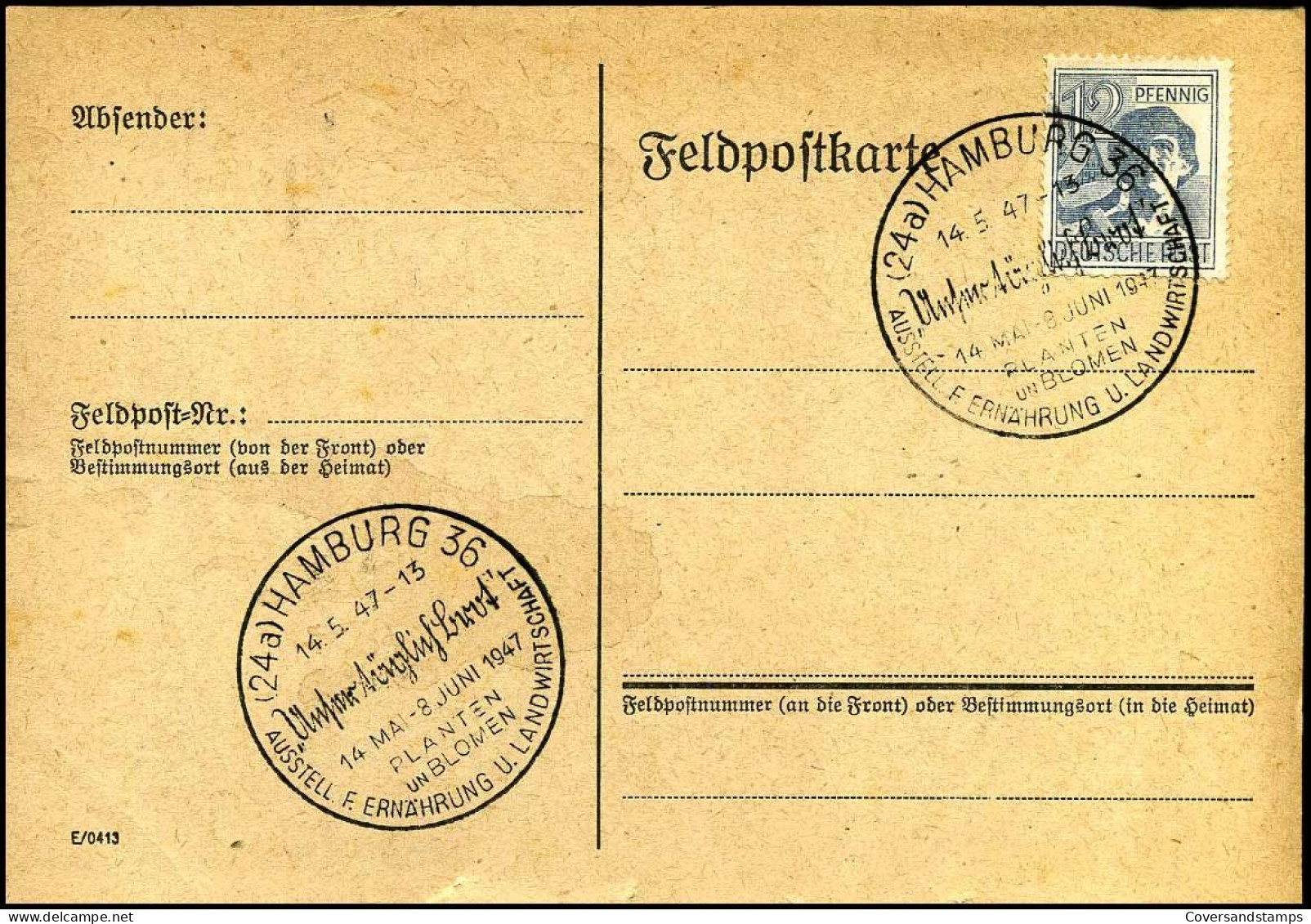 Feldpostkarte Mit Sonderstempel Ausstellung Ernährung Und Landwirtschaft, Hamburg 1947 - Briefe U. Dokumente