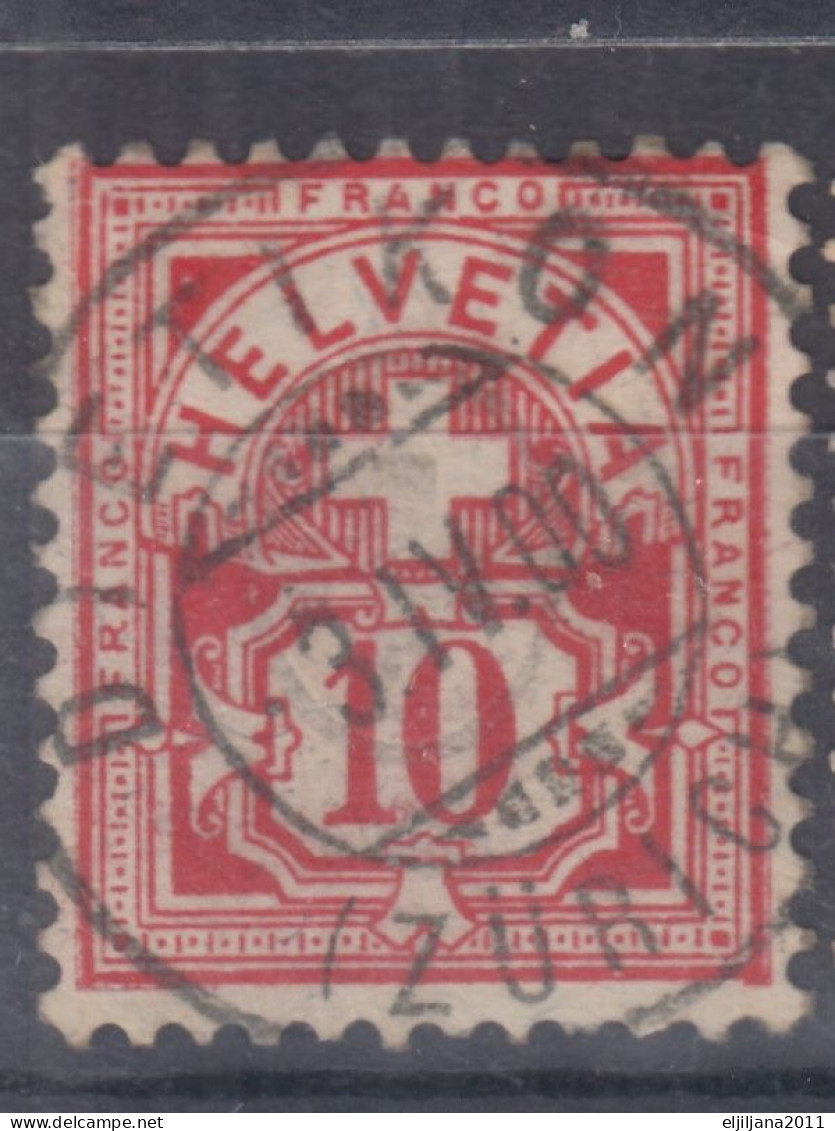 ⁕ Switzerland 1882 - 1906 ⁕ Cross Over Value 10 C. Red ⁕ 42v Used ( Shades - Unchecked) - See Postmark - Usati