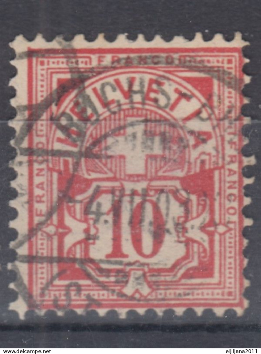 ⁕ Switzerland 1882 - 1906 ⁕ Cross over value 10 c. red ⁕ 42v used ( shades - unchecked) - see postmark