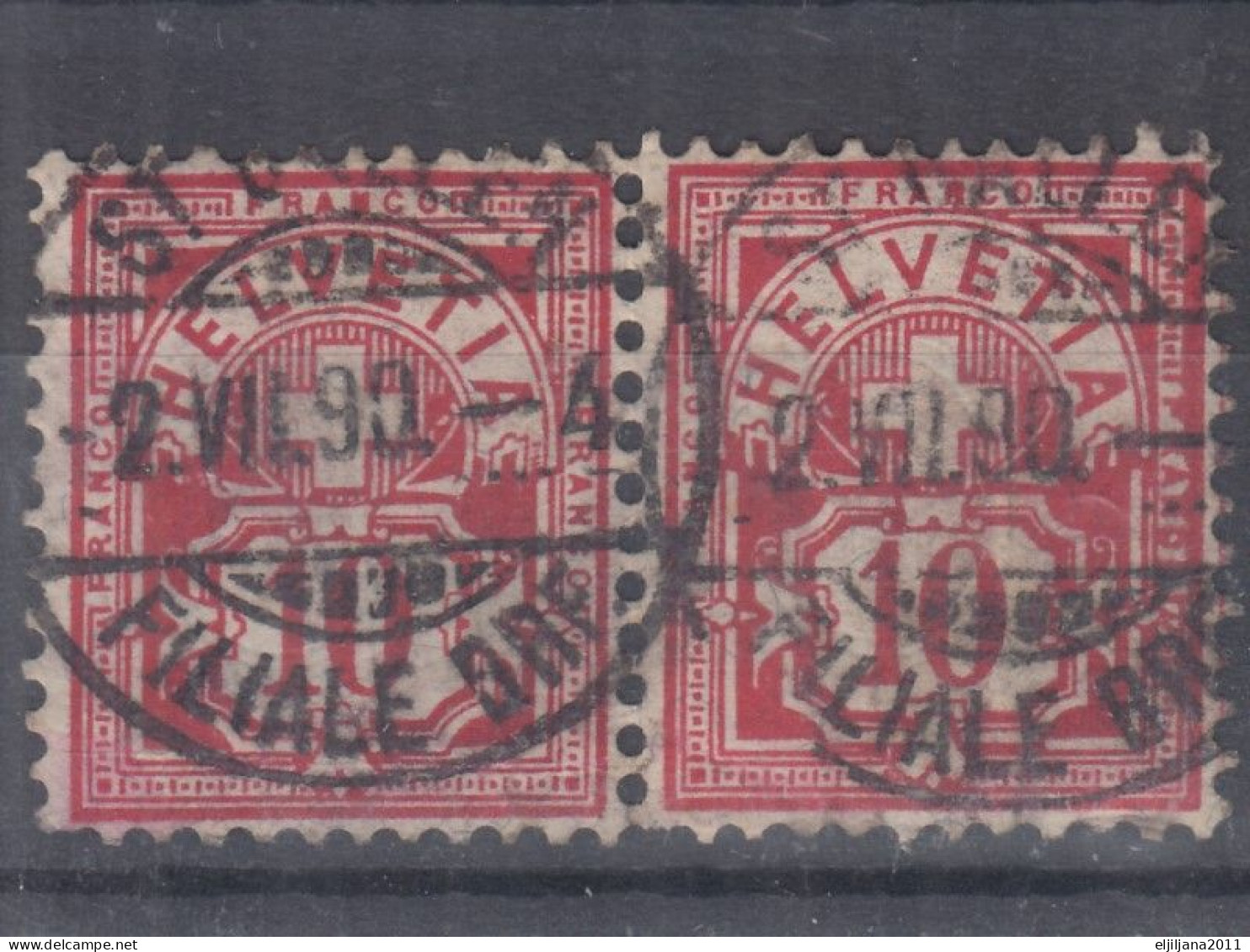 ⁕ Switzerland 1882 - 1906 ⁕ Cross over value 10 c. red ⁕ 42v used ( shades - unchecked) - see postmark