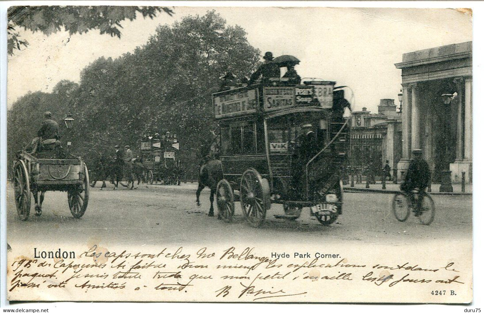 ANGLETERRE Pionnière Voyagé 1903 * LONDON Hyde Park Corner * The Bus (diligence) Attelage Cheval - Hyde Park