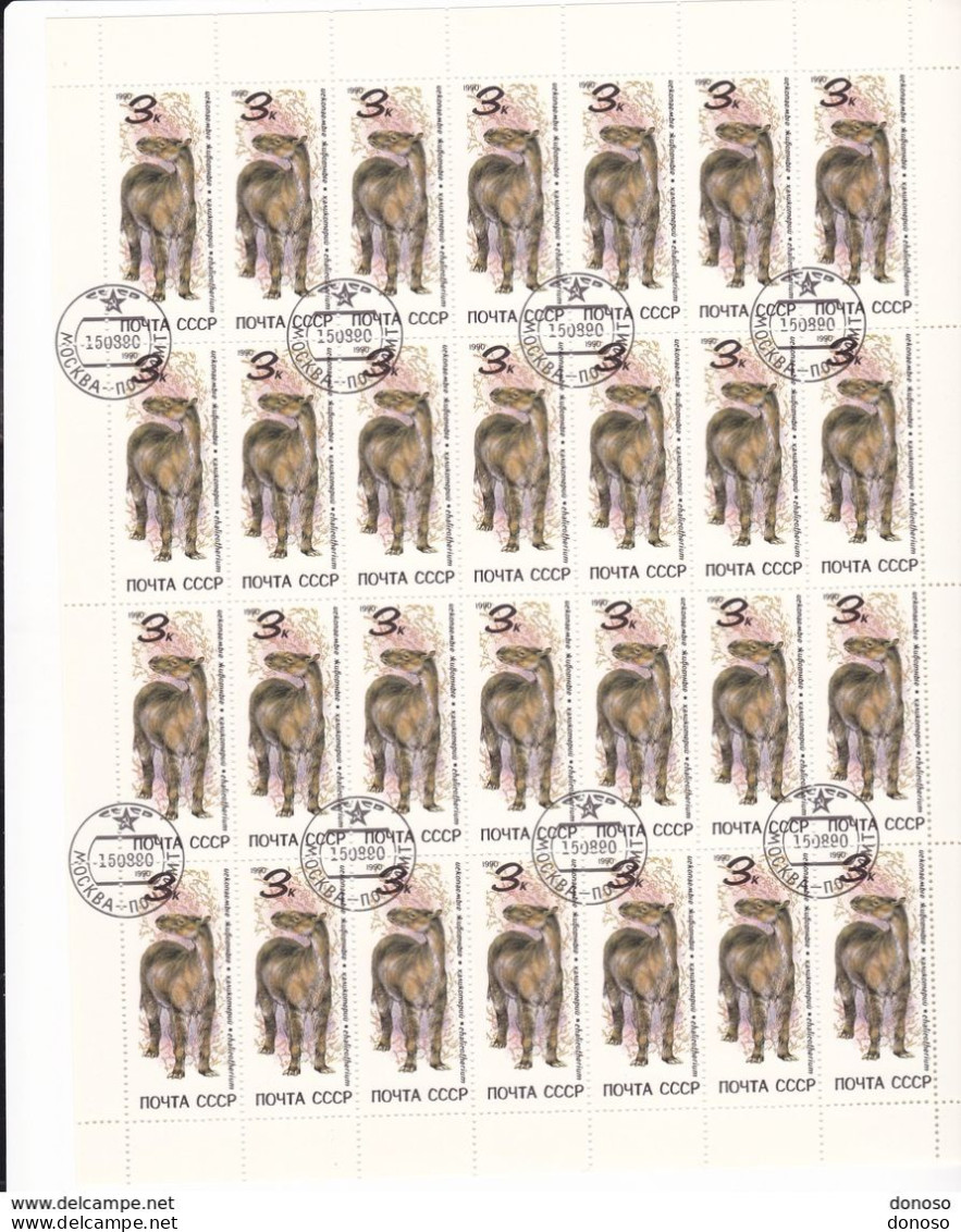 URSS 1990 ANIMAUX PREHISTORIQUES  2 PLANCHES DE 28 Yvert 5780-5781, Michel 6616-6617 Oblitéré, Used; Cote : 11.20 Euros - Feuilles Complètes