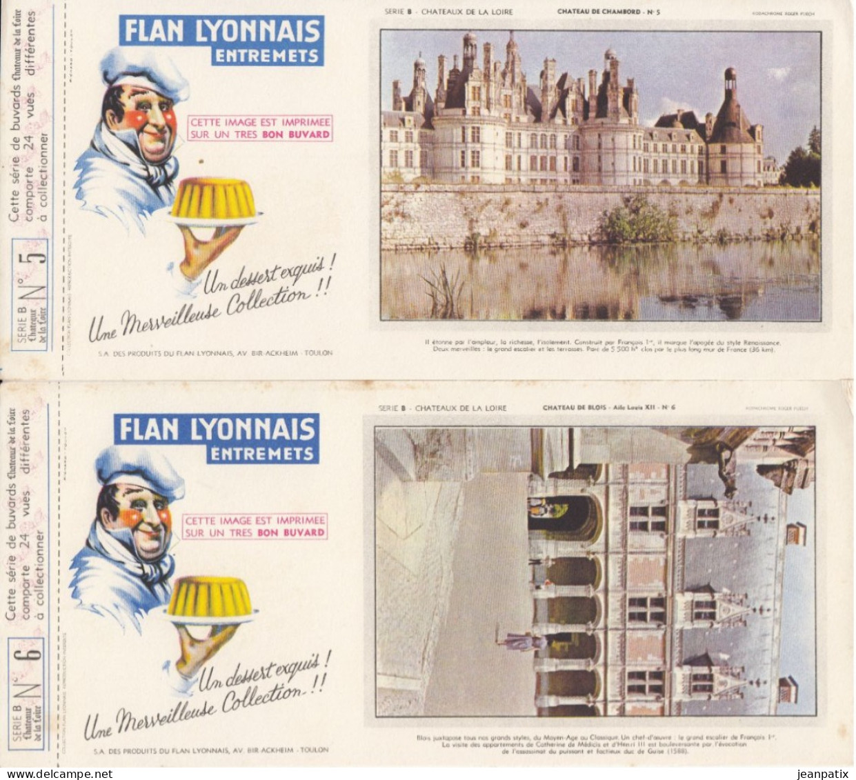 BUVARD & BLOTTER - Collection Complète Des 24 Buvards Flan Lyonnais - Série B - Châteaux De La Loire - Autres & Non Classés