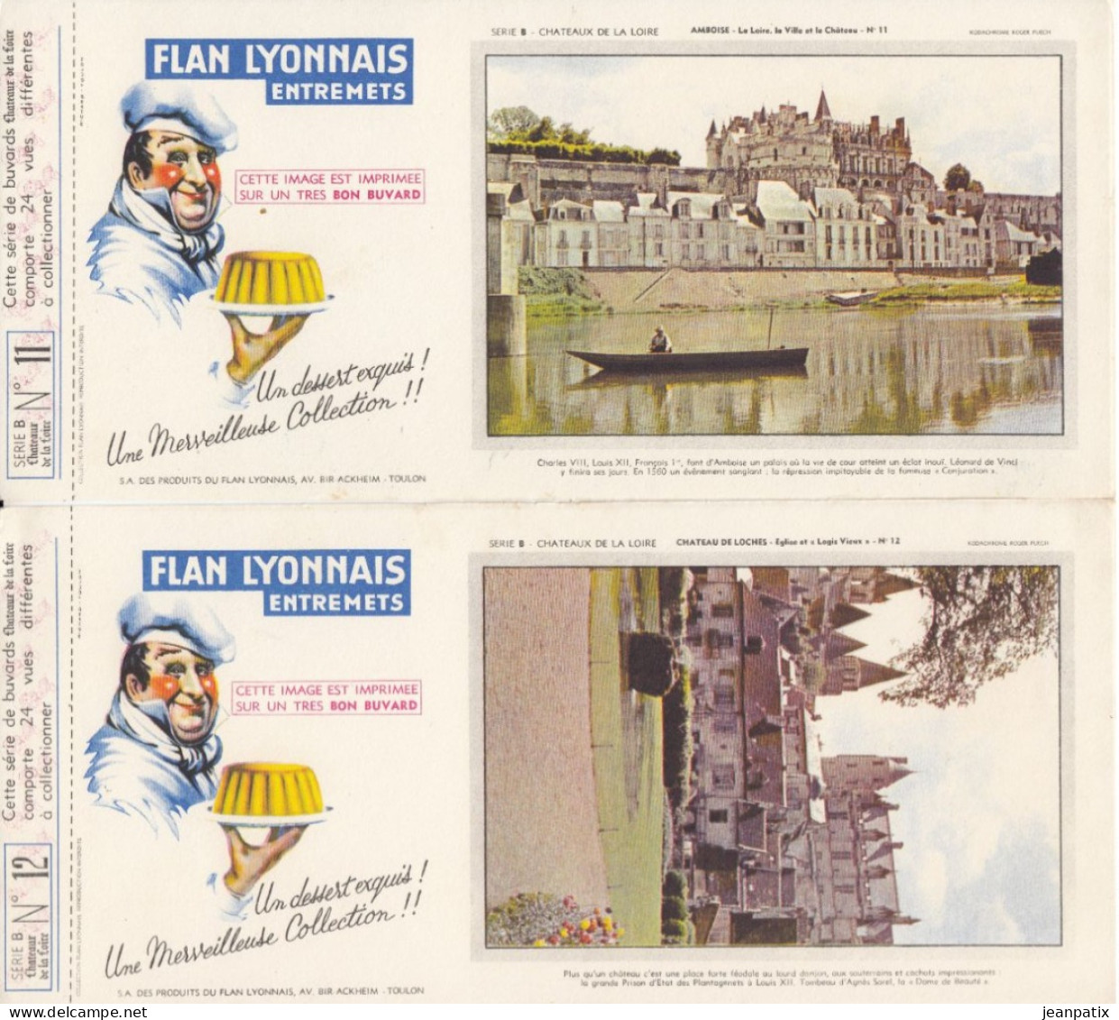 BUVARD & BLOTTER - collection complète des 24 buvards Flan lyonnais - série B - châteaux de la Loire