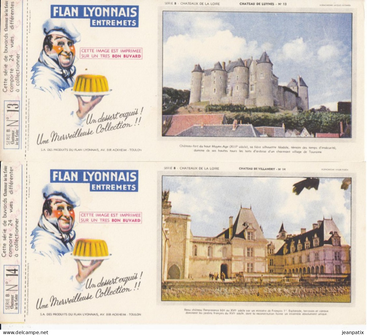 BUVARD & BLOTTER - collection complète des 24 buvards Flan lyonnais - série B - châteaux de la Loire