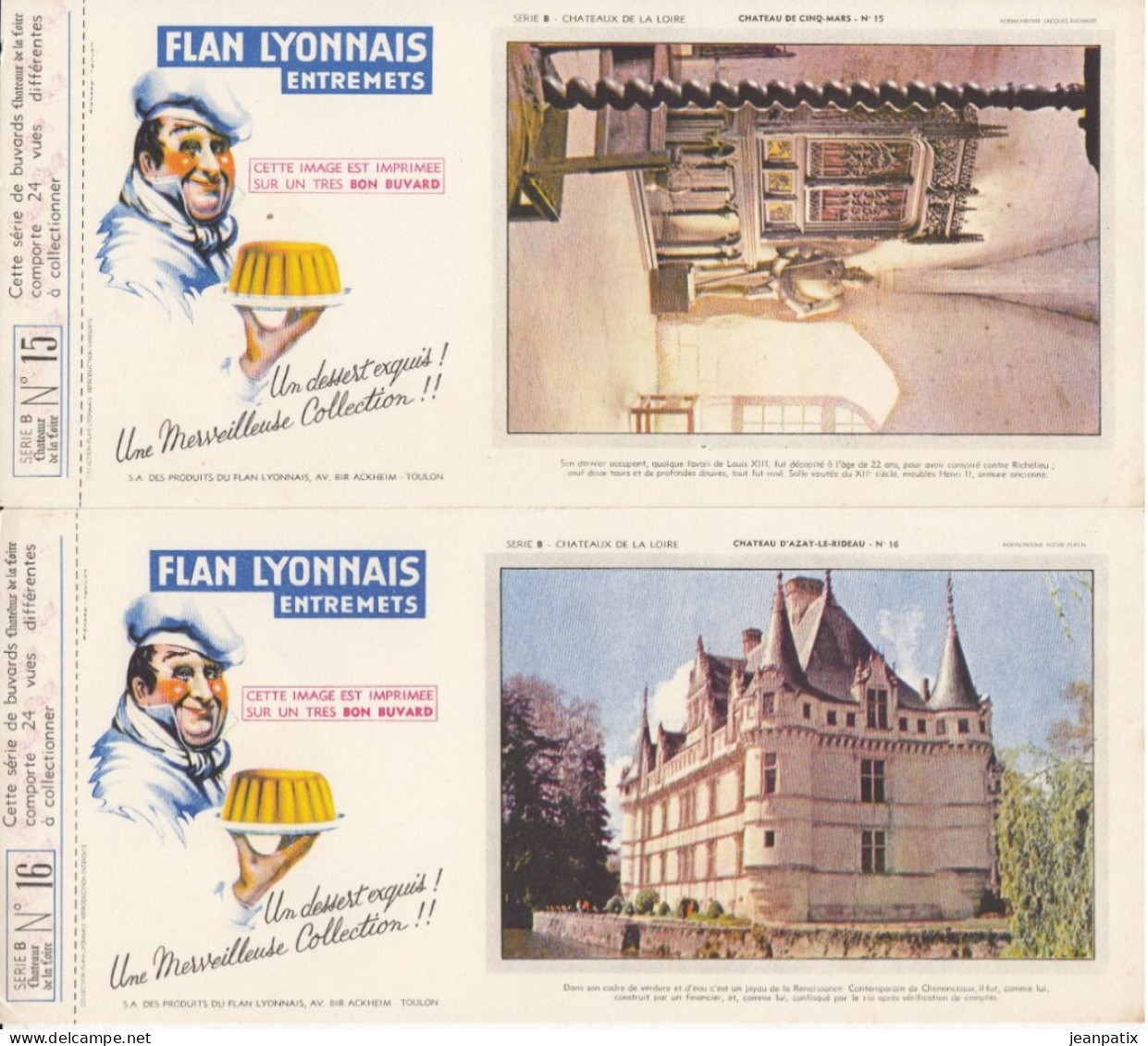 BUVARD & BLOTTER - collection complète des 24 buvards Flan lyonnais - série B - châteaux de la Loire