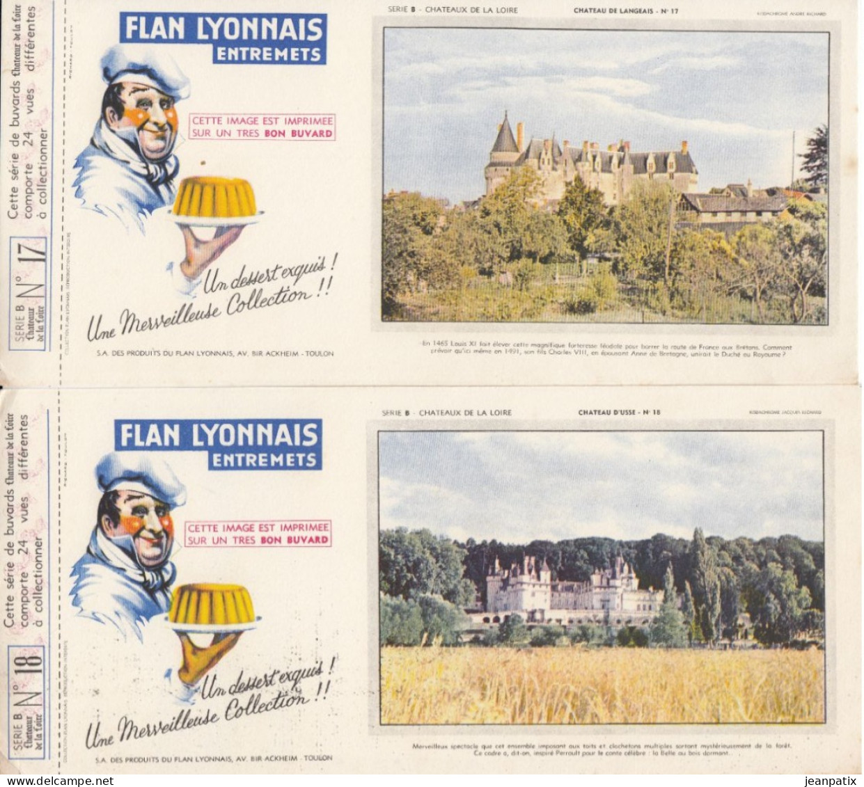 BUVARD & BLOTTER - collection complète des 24 buvards Flan lyonnais - série B - châteaux de la Loire