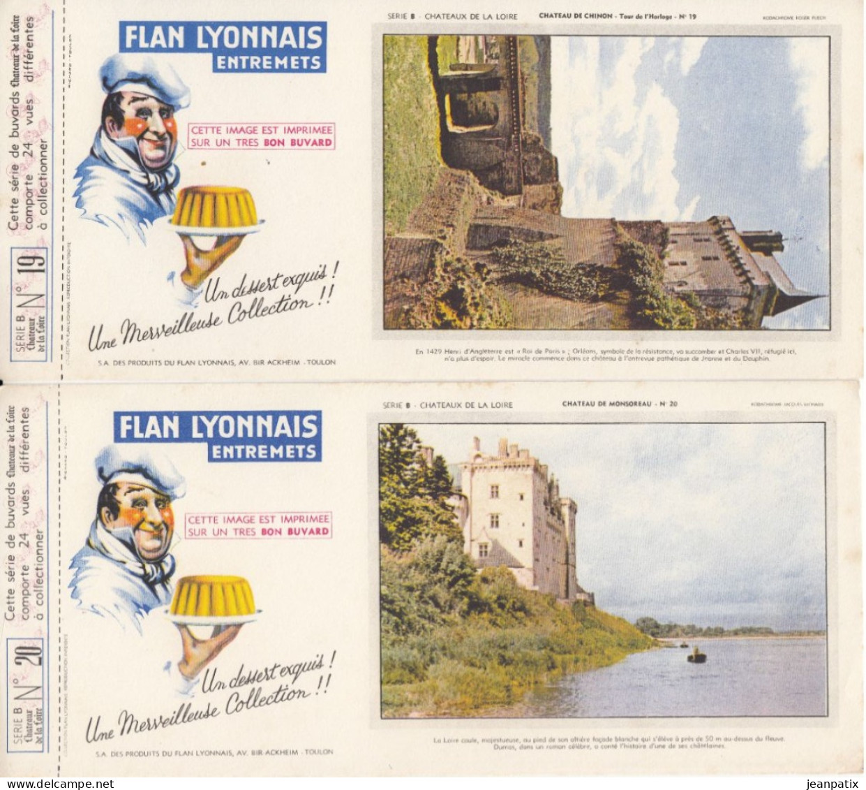 BUVARD & BLOTTER - collection complète des 24 buvards Flan lyonnais - série B - châteaux de la Loire