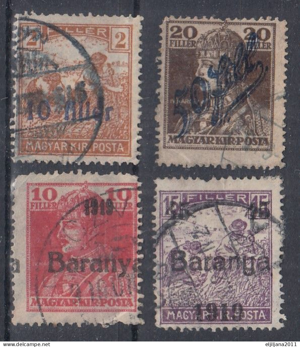 ⁕ Hungary 1919 Baranya & Timisoara (Temesvár) Overprint ⁕ 4v Used - Baranya