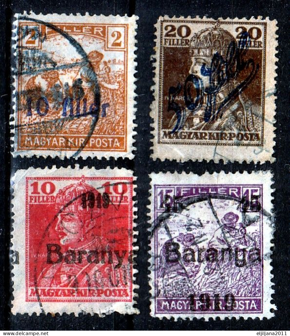 ⁕ Hungary 1919 Baranya & Timisoara (Temesvár) Overprint ⁕ 4v Used - Baranya