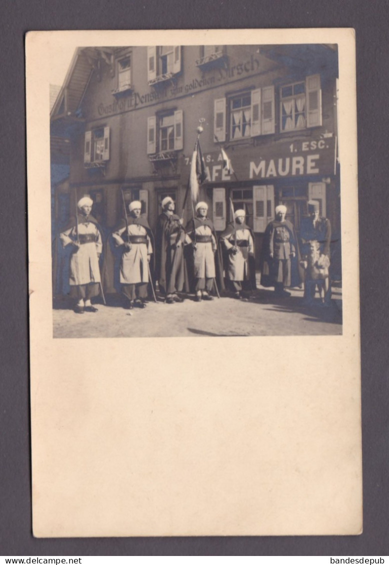 Carte Photo Allemagne Forbach I. Murgtal Forces Francaises ( Tirailleurs ? ) Cafe Maure Gasthof  Zum Goldenen Hirsch - Forbach