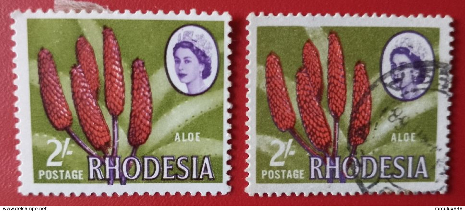 RHODESIA SACC 140-2 SHILLINGS X2 MH/USE WITH FLAW SHIFT OF FLOWER INTO MARGINS - Rhodesia (1964-1980)