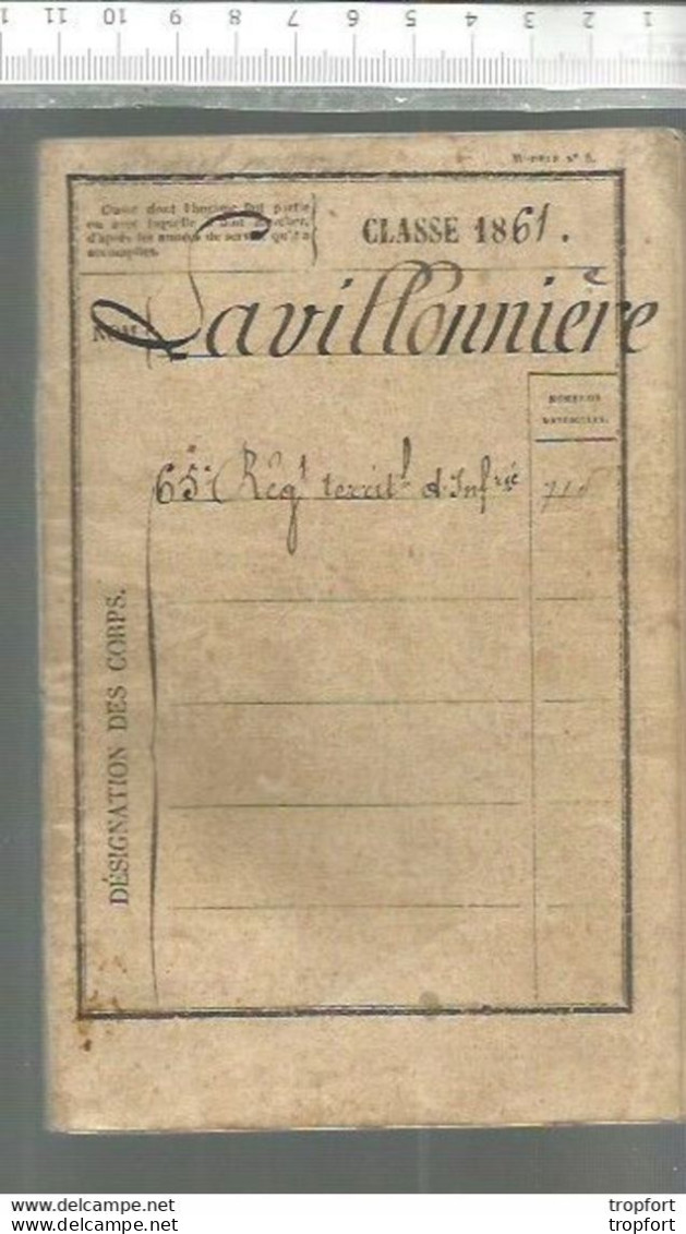 XW // Vintage // Livret Militaire LAVILLONNIERE Classe 1861 // Châteauroux 65eme Régiment Terr Infanterie - Documents