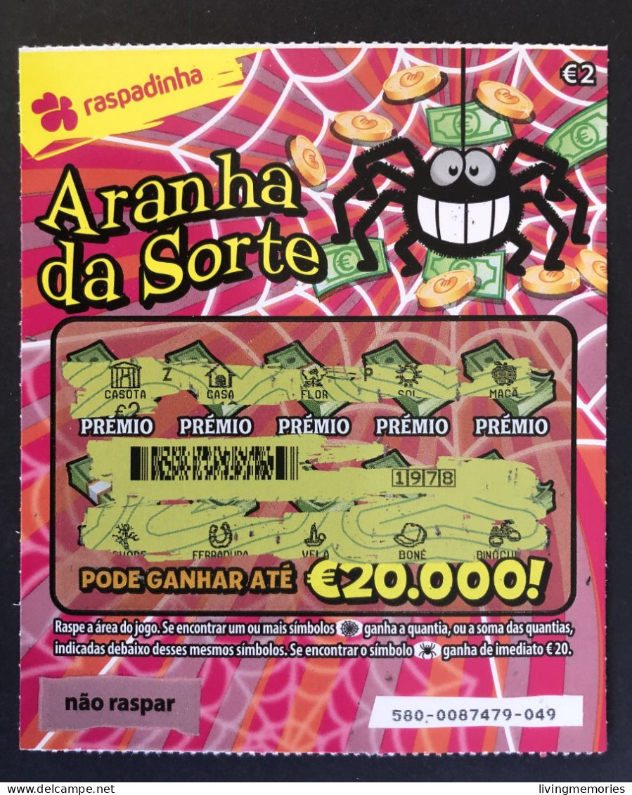 116 X, Lottery Tickets, Portugal, « Raspadinha », « Instant Lottery », « Edição Especial ARANHA DA SORTE » Nº  580 - Billetes De Lotería