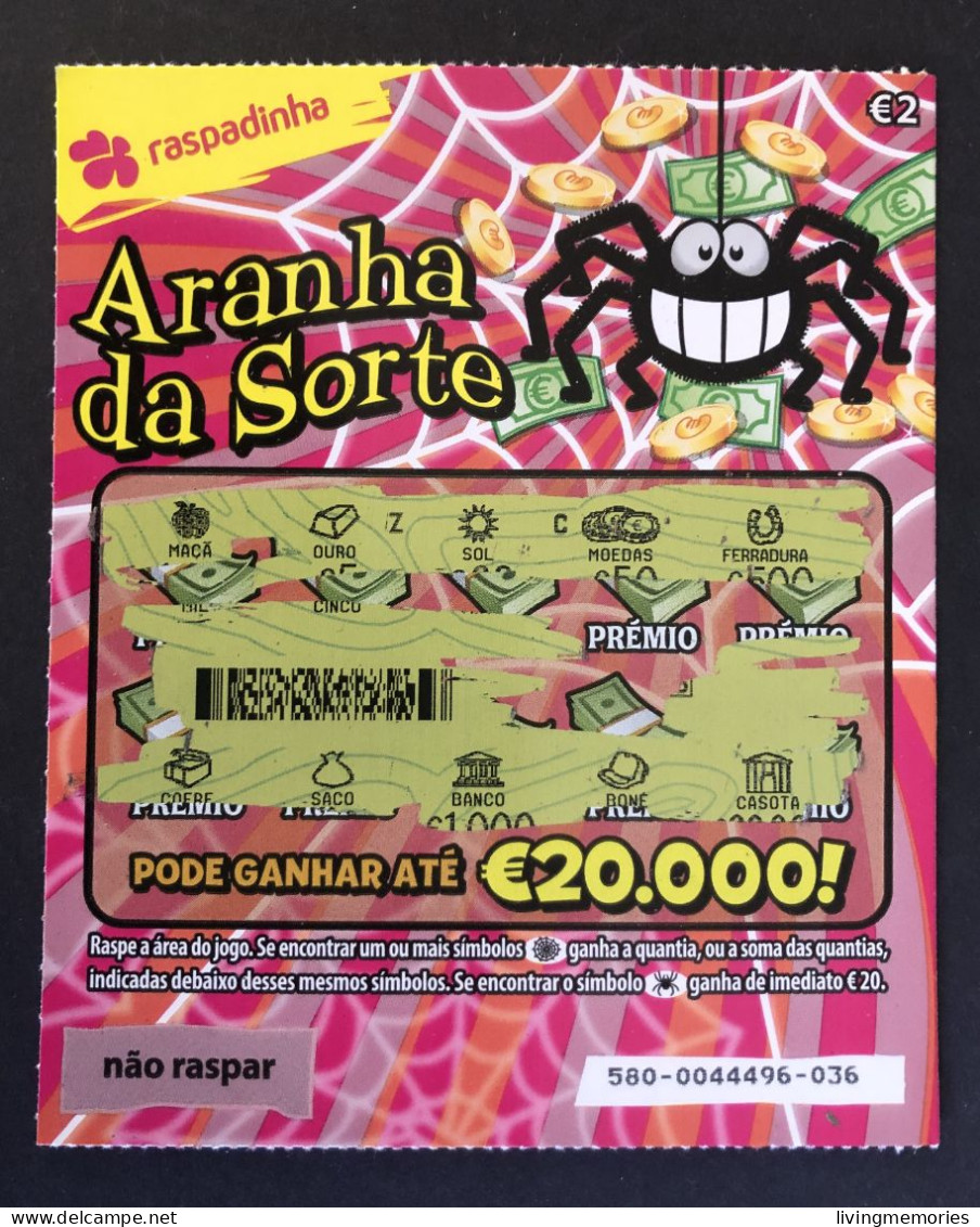 116 X, Lottery Tickets, Portugal, « Raspadinha », « Instant Lottery », « Edição Especial ARANHA DA SORTE » Nº  580 - Biglietti Della Lotteria