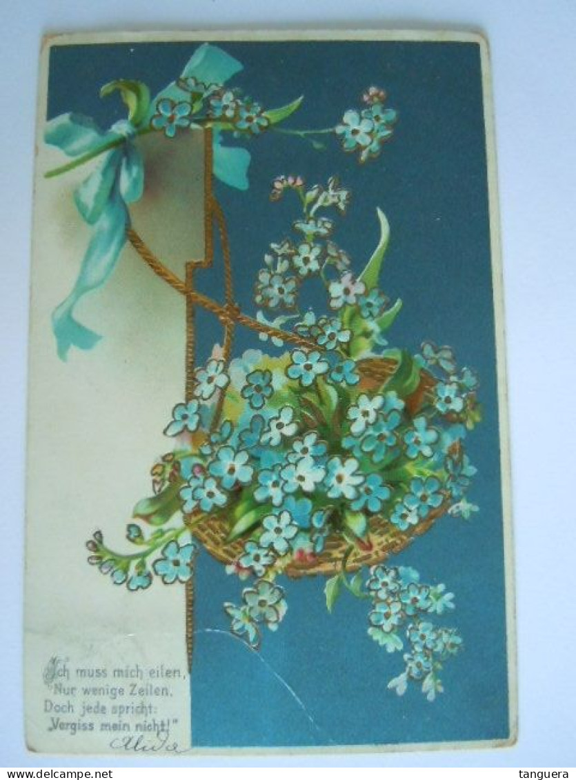 Art Nouveau Jugendstil Panier Avec Myosotis "Vergiss Mein Nicht" Relief Gaufrée Précurseur 1903 (702) - Flowers