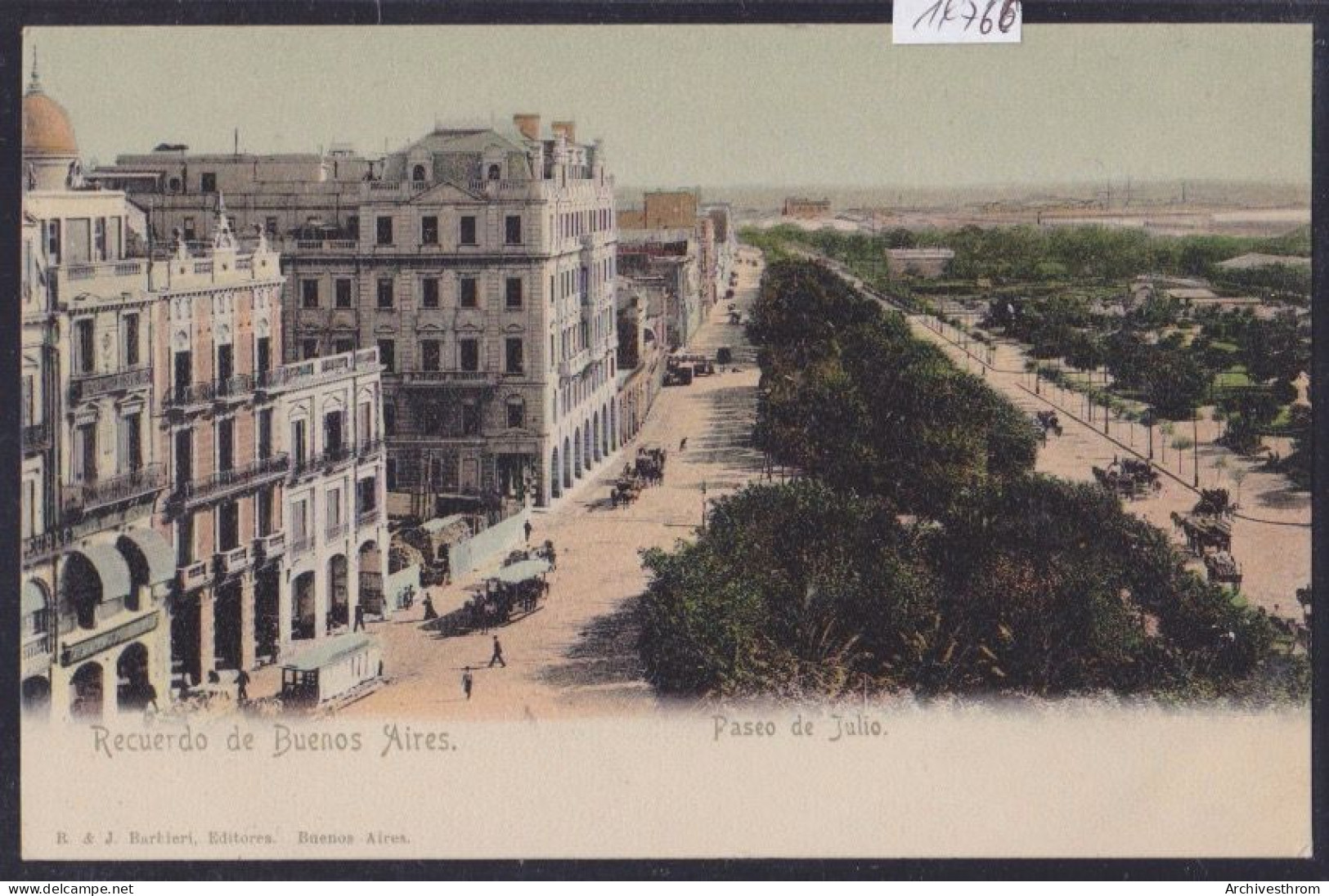 Recuerdo De Buenos Aires - Paseo De Julio E Autobus De Caballos - Coloreado (14'766) - Argentina