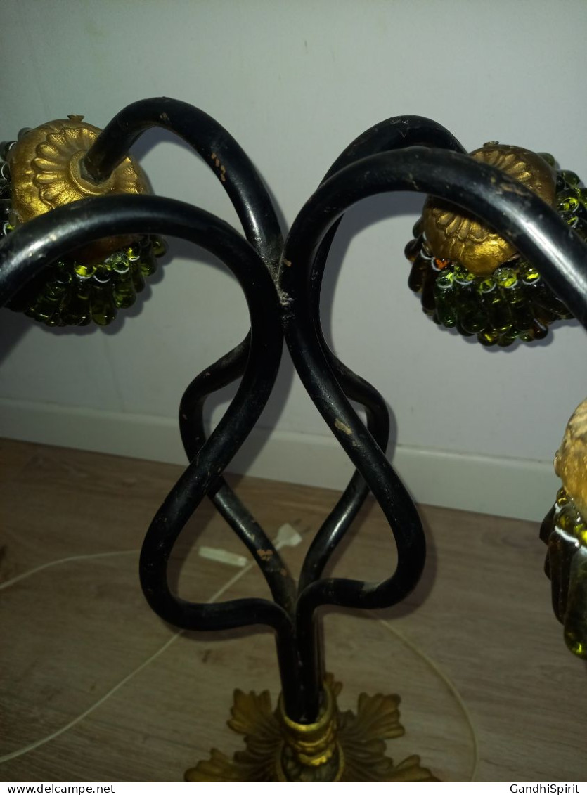Superbe Lampe en Verre de Murano Modèle Grappe de Raisin à 4 Feux Socle Bronze