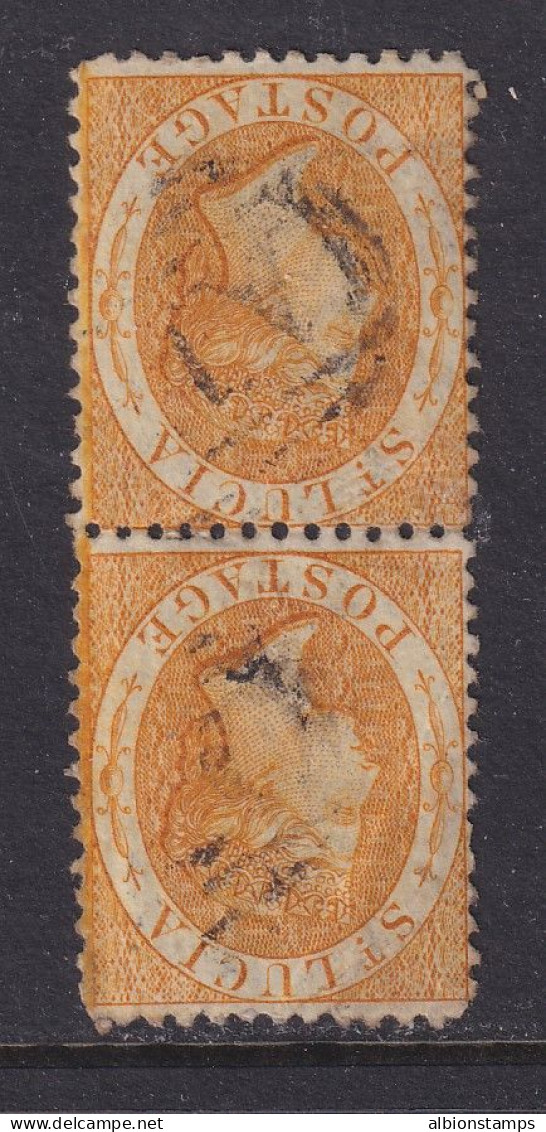 St. Lucia, Scott 8 Var (SG 12x), Used Pair, Watermark Inverted, Top Stamp Crease - Ste Lucie (...-1978)
