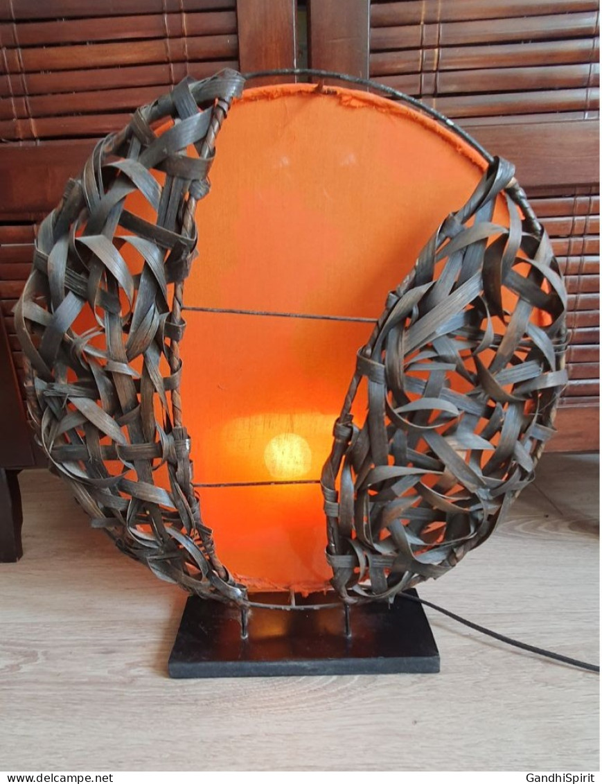 Superbe Lampe Design 70's En Métal, Tissu & Bambou Tressés Magnifique Décoration - Luminarie E Lampadari