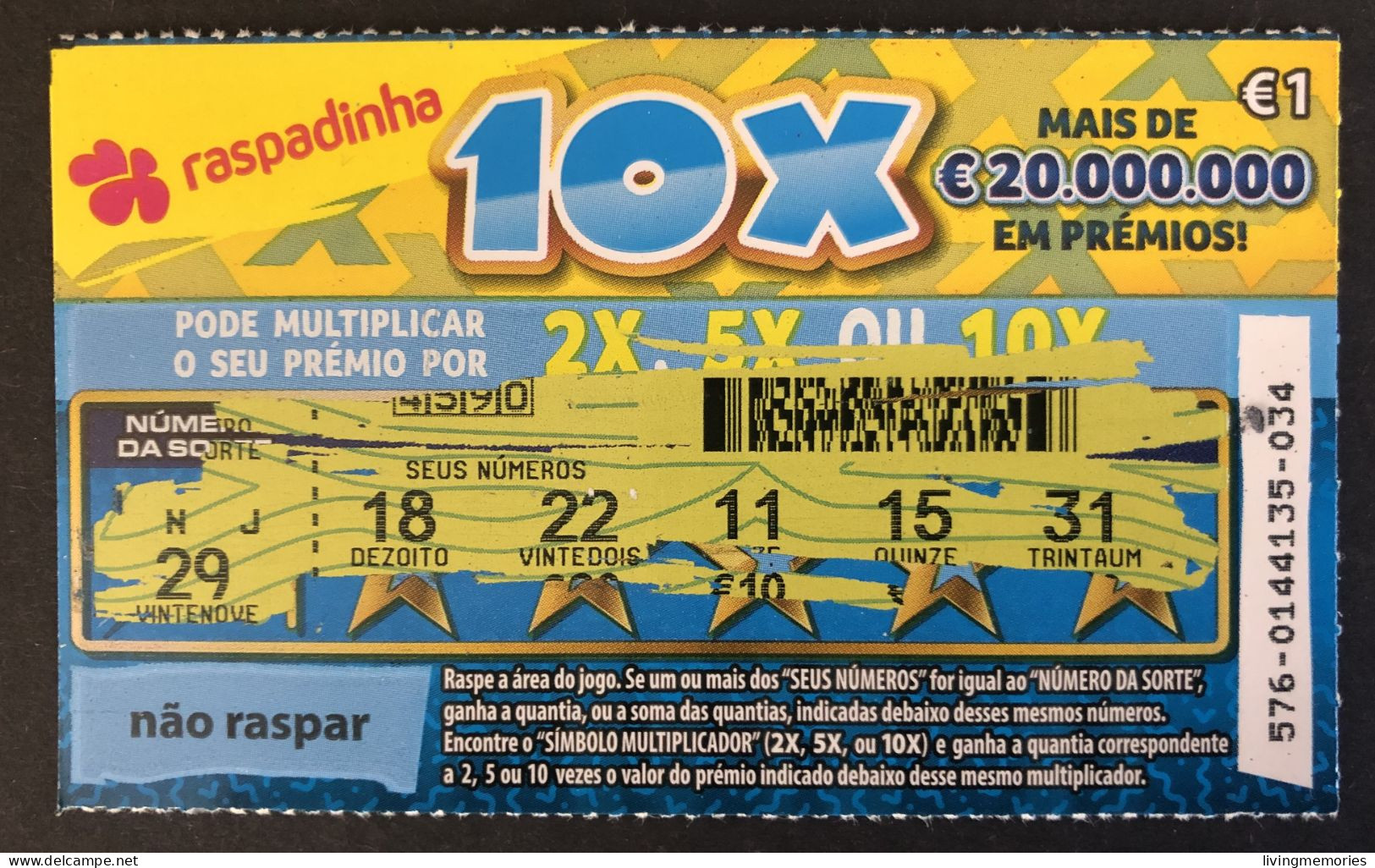 116 X, Lottery Tickets, Portugal, « Raspadinha », « Instant Lottery », « 10 X Mais De € 20.000.000 Em Prémios » #576 - Lotterielose