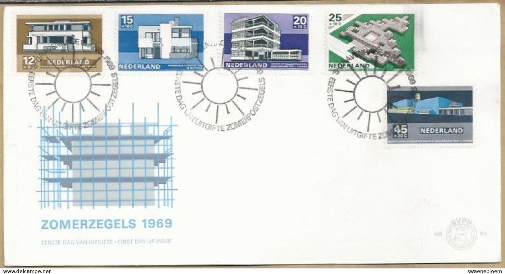 NL.- FDC. NVPH Nr. 95. EERSTE DAG VAN UITGIFTE. FIRST DAY OF ISSUE. 15 APRIL 1969. ZOMERZEGELS - Monumentos