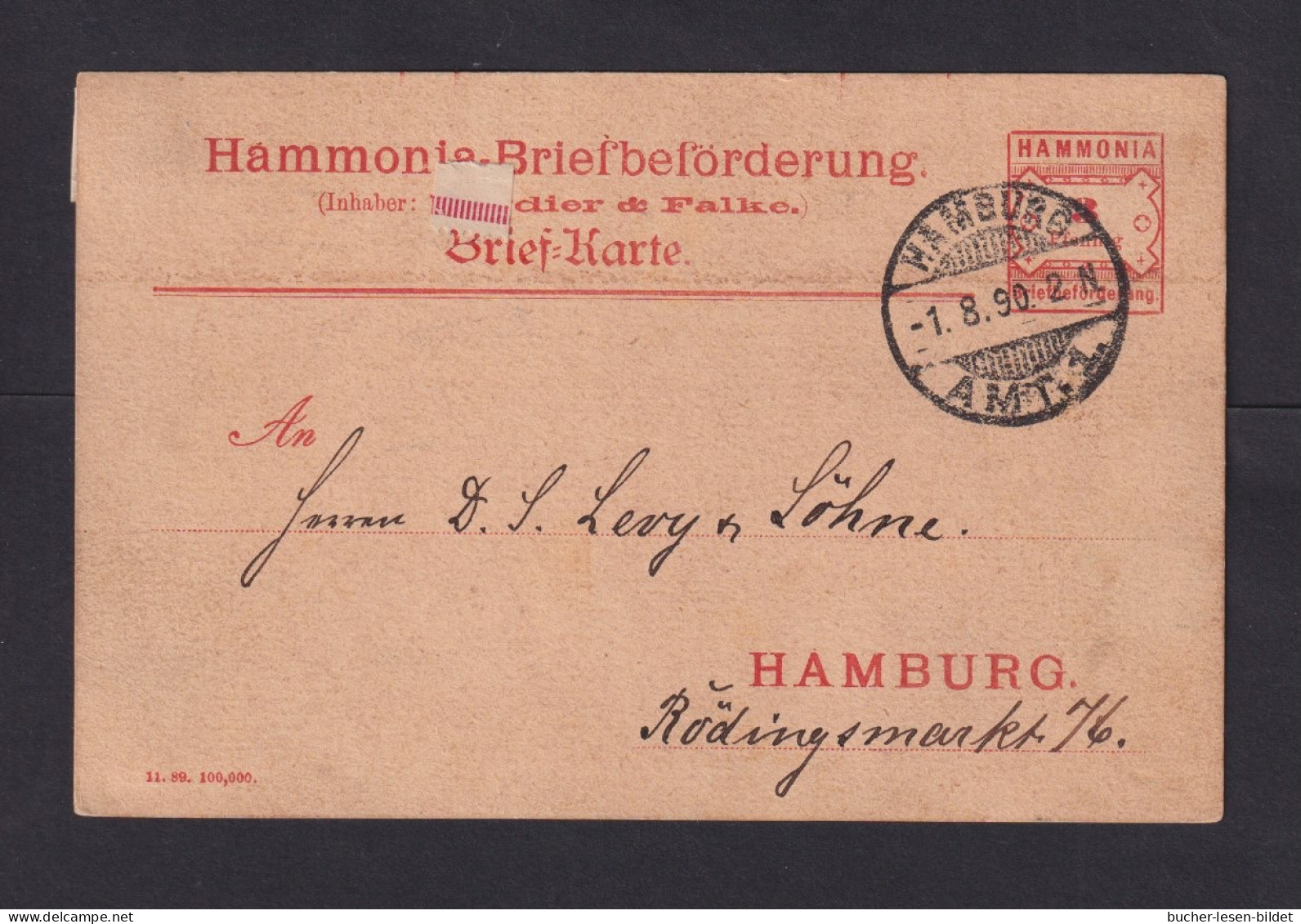 HAMBURG - 1890 - 3 Pf. Ganzsache Rot Gebraucht In Hamburg - Privatpost