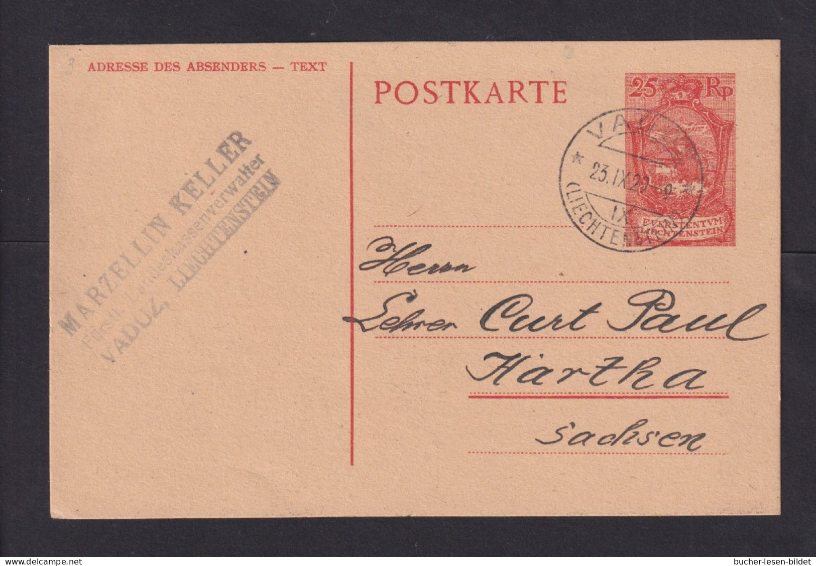 1929 - 25 Rp. Ganzsache (P 3) Ab Vaduz Nach Sachsen - Storia Postale