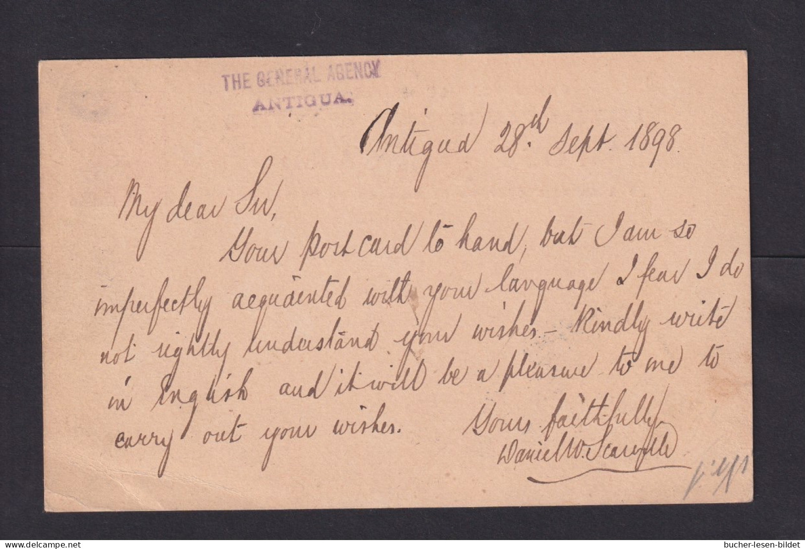 1898 - 1 P. Ganzsache Ab Antigua Nach Dresden - 1858-1960 Colonia Británica