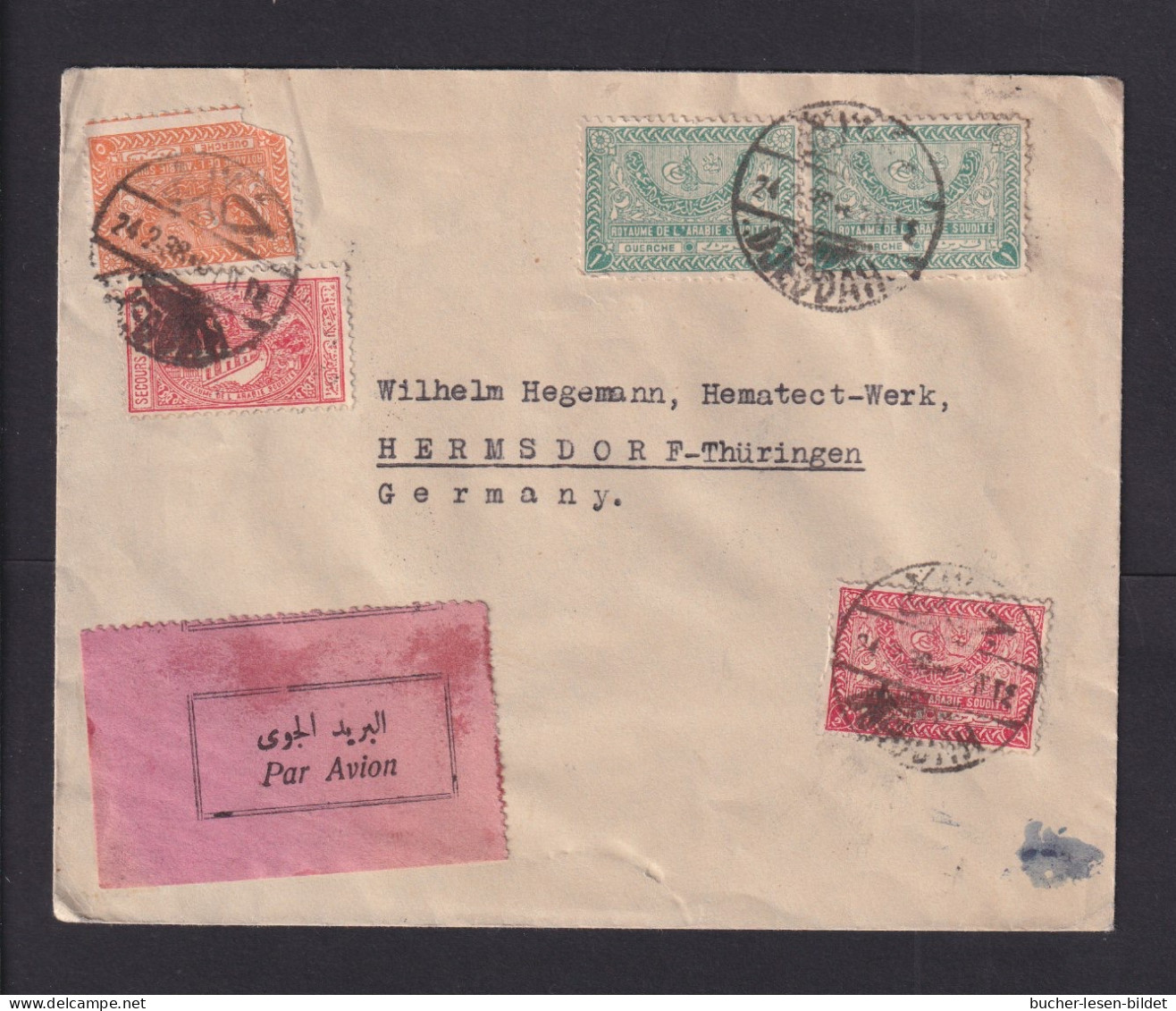 1938 - Mischfrankatur Auf Luftpostbrief Ab Djeddah Nach Deutschland - Saoedi-Arabië
