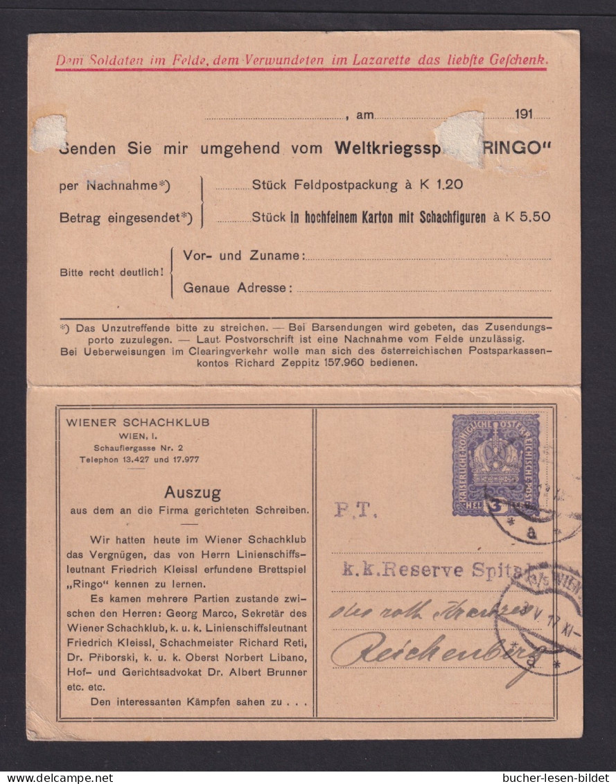 1917 - 3 H. Privat-Klapp-Ganzsache "...Wiener Schachklub.." - Gebraucht Ab Wien - Schaken