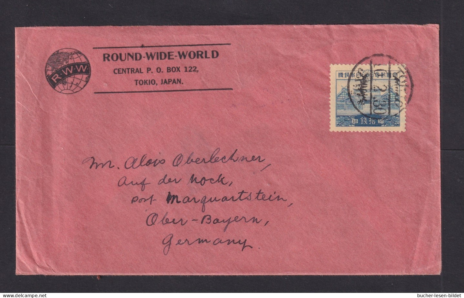 1930 - 10 S. Blau Auf Rotem Brief Ab Tokio Nach Marquartstein - Covers & Documents