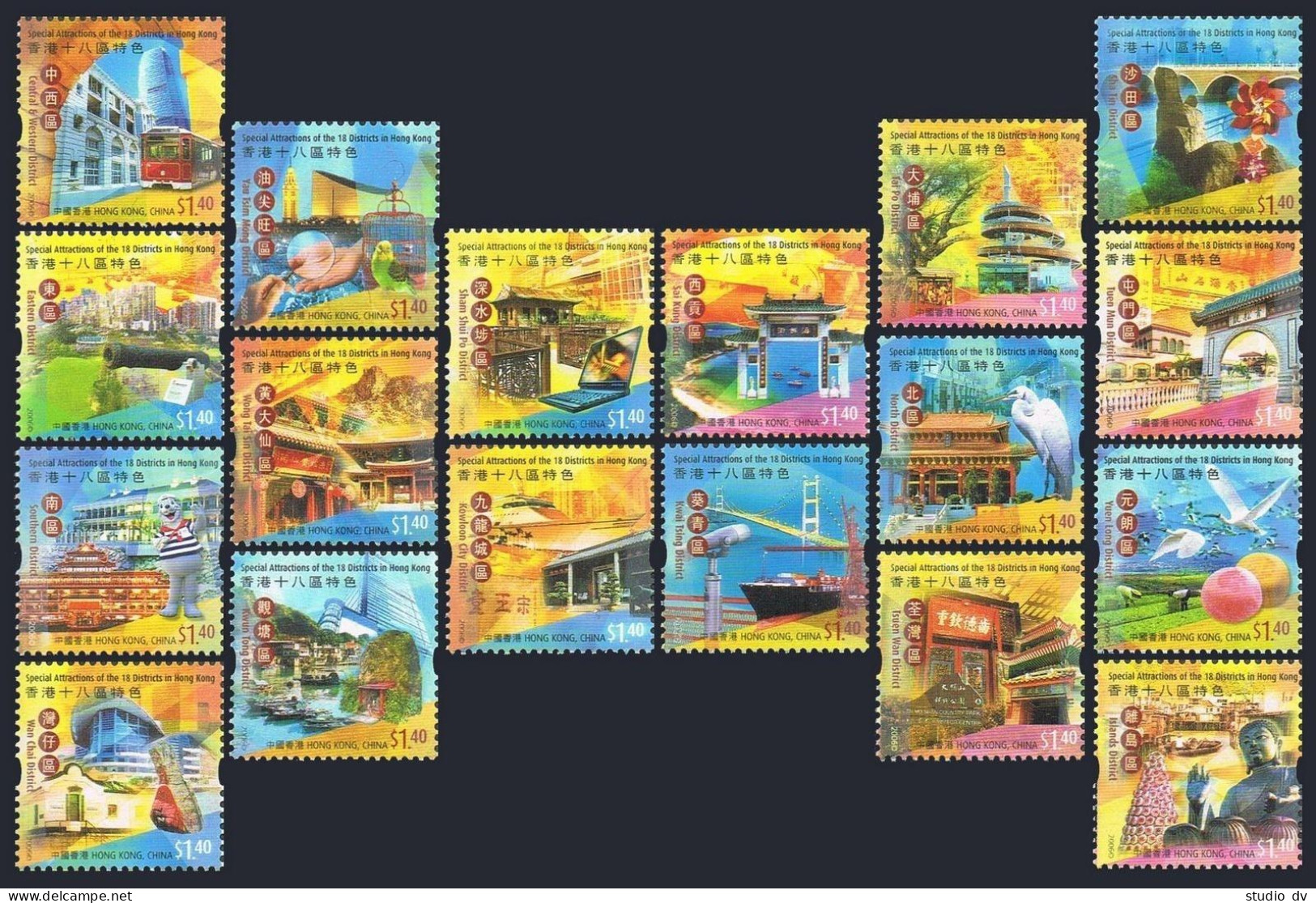 Hong Kong 1188-1205, 1205a Sheet,MNH. Attractions In Hong Kong's Districts,2006. - Unused Stamps