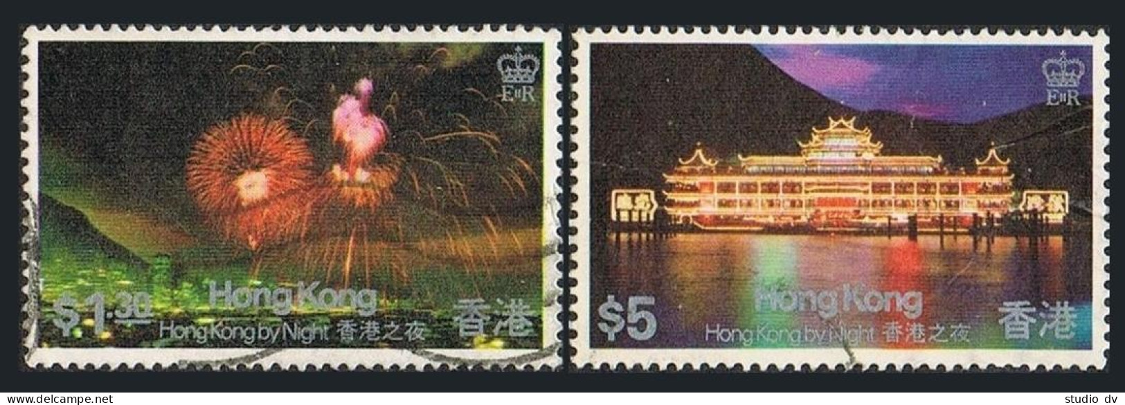 Hong Kong 417-418,used. Views By Night,1983.Chinese New Year Firework,Restourant - Unused Stamps