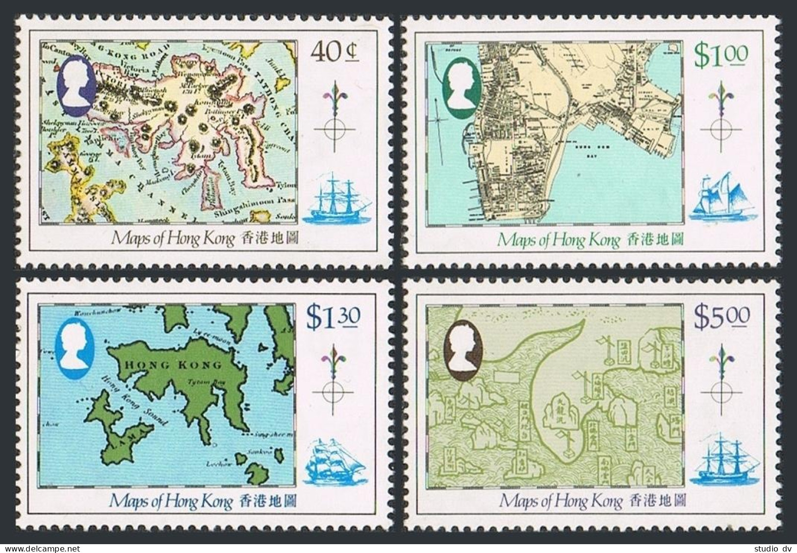 Hong Kong 427-430, MNH. Michel 427-430. Various Maps, 1984. Ships. - Unused Stamps