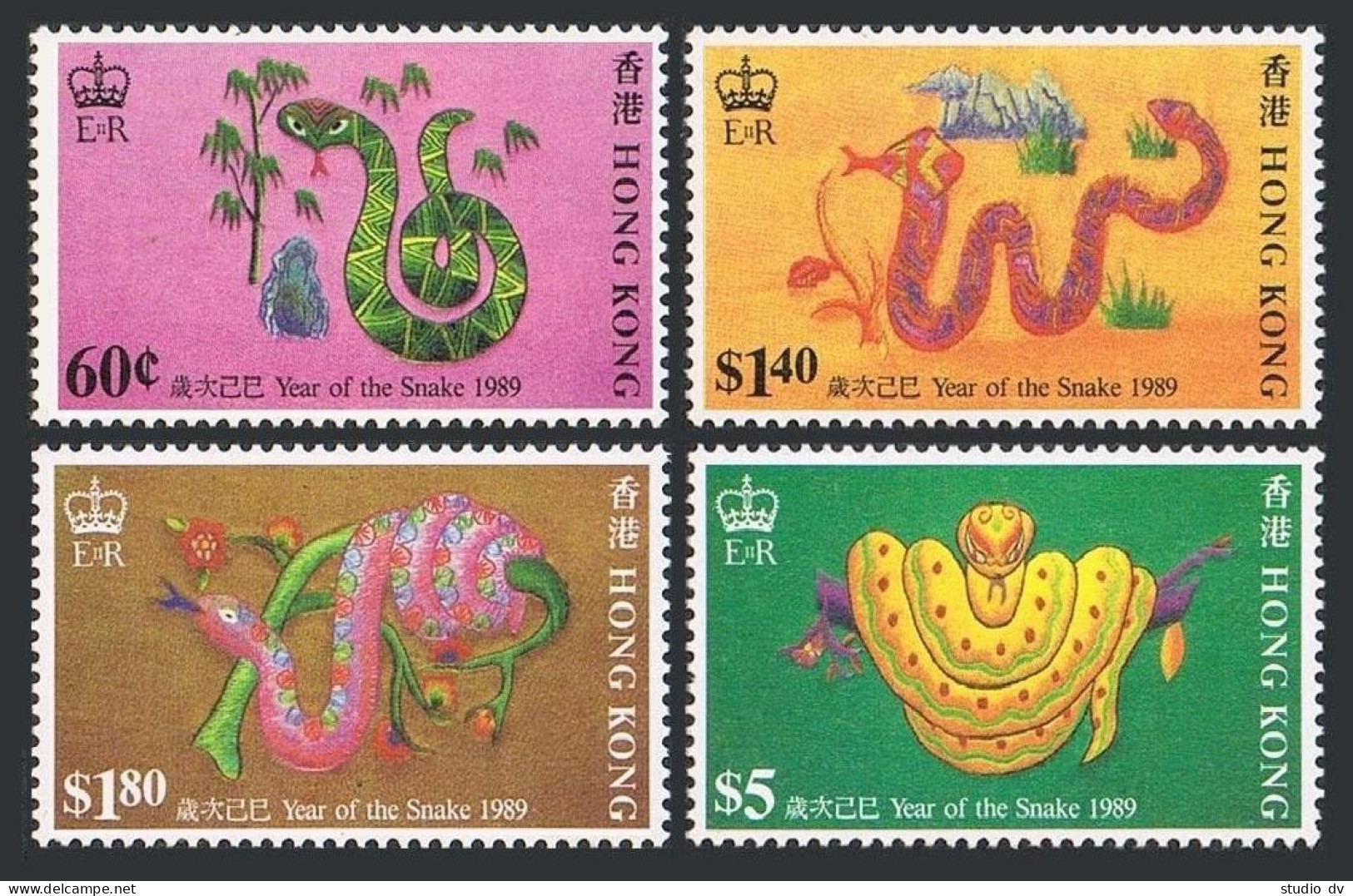 Hong Kong 534-537, MNH. Michel 555-558. New Year 1989, Lunar Year Of The Snake. - Neufs