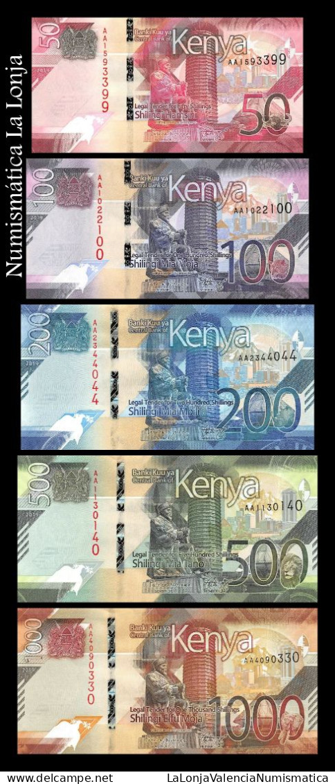 Kenia Kenya Set 5 Banknotes 50 100 200 500 1000 Shillings 2019 Pick 52 53 54 55 56 Sc Unc - Kenya