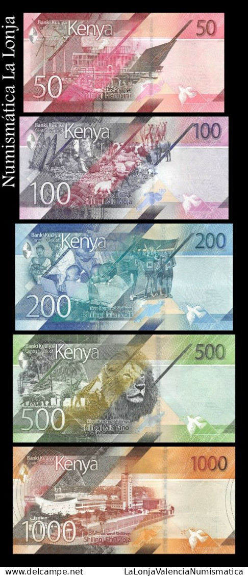 Kenia Kenya Set 5 Banknotes 50 100 200 500 1000 Shillings 2019 Pick 52 53 54 55 56 Sc Unc - Kenya