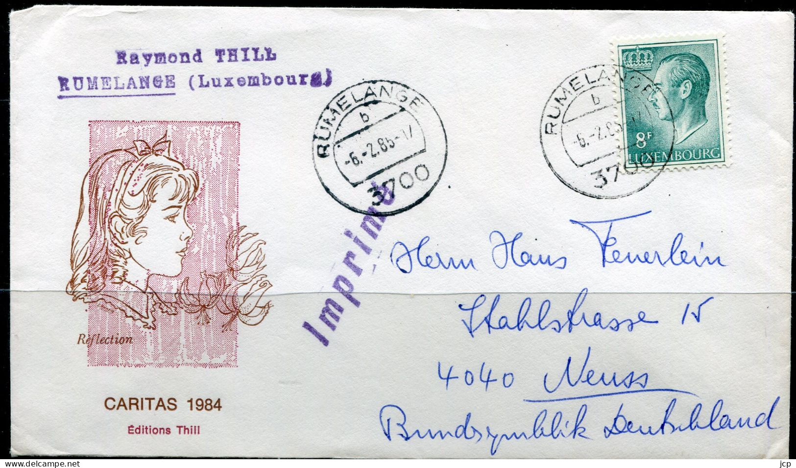 1985  R Thill Cover From Rumelange To Neuss - Réflection - Caritas  1984  - Stamp Mi 831 8Fr - Briefe U. Dokumente