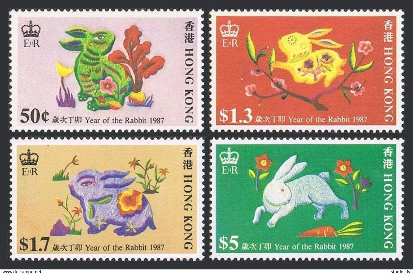 Hong Kong 482-485, MNH. Mi 499-502. Lunar New Year Of The Hare, 1987. Rabbits. - Unused Stamps