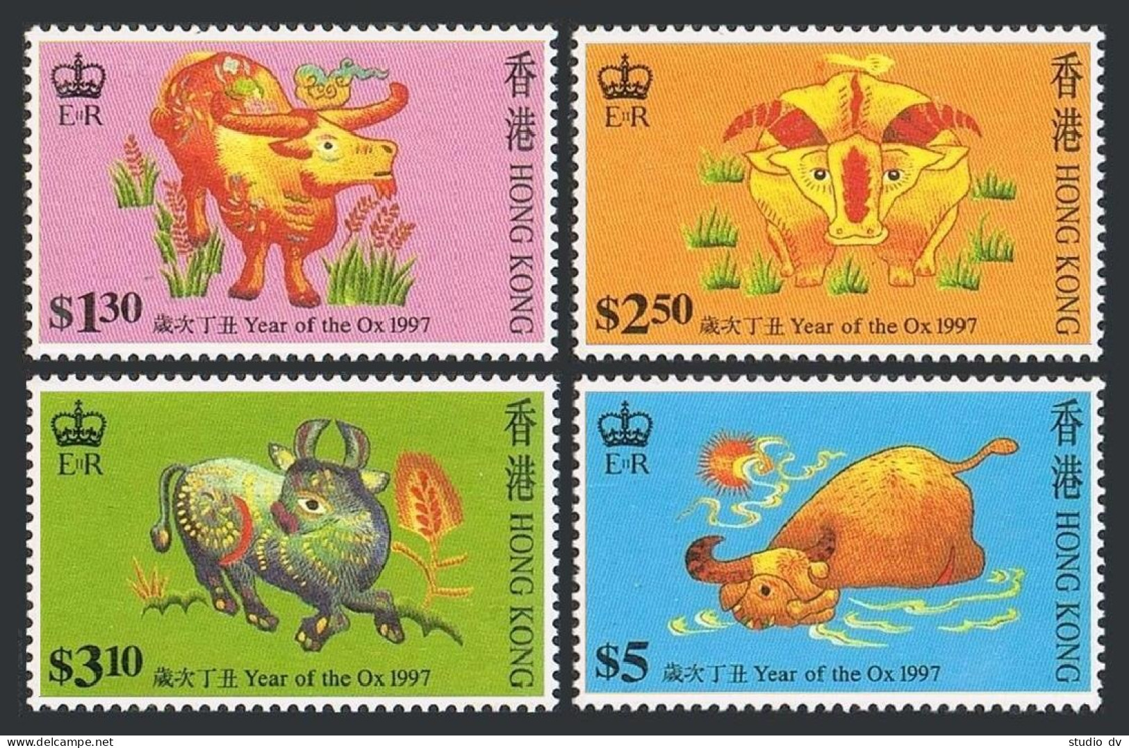 Hong Kong 780-783,783a, MNH. Michel 785-788,Bl.45. New Year 1997,Year Of The Ox. - Ongebruikt