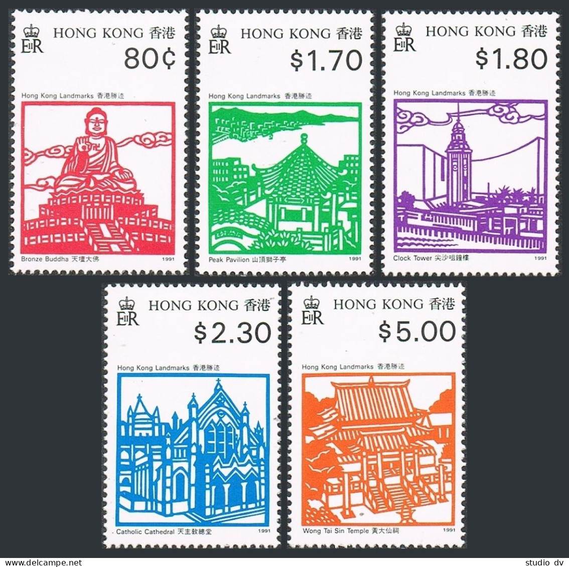 Hong Kong 606-610,MNH.Michel 627-631. Historic Landmarks,1991.Bronze Buddha, - Nuovi