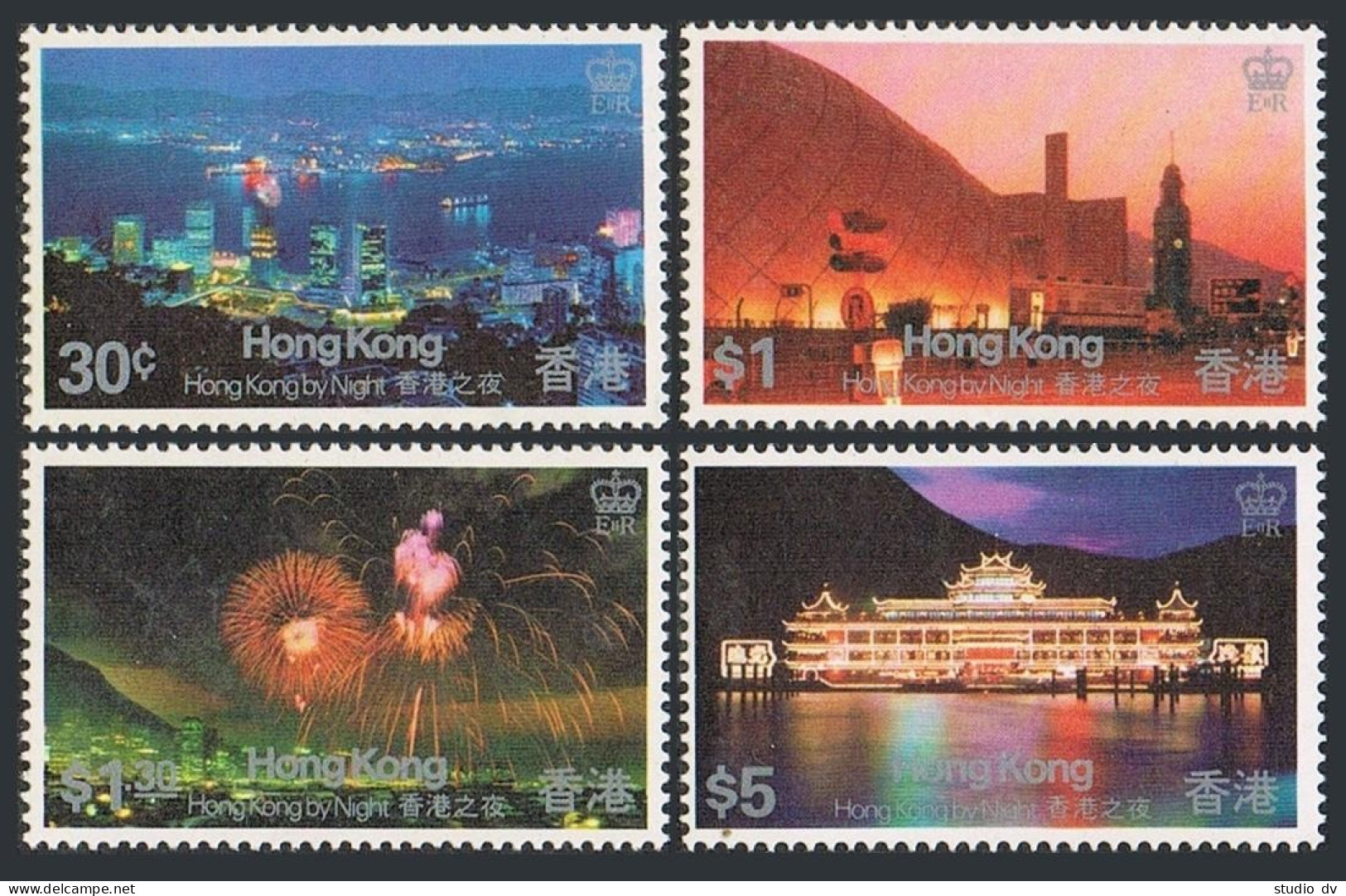 Hong Kong 415-418,lightly Hinged. Views By Night,1983.Victoria Harbor,Fireworks, - Unused Stamps