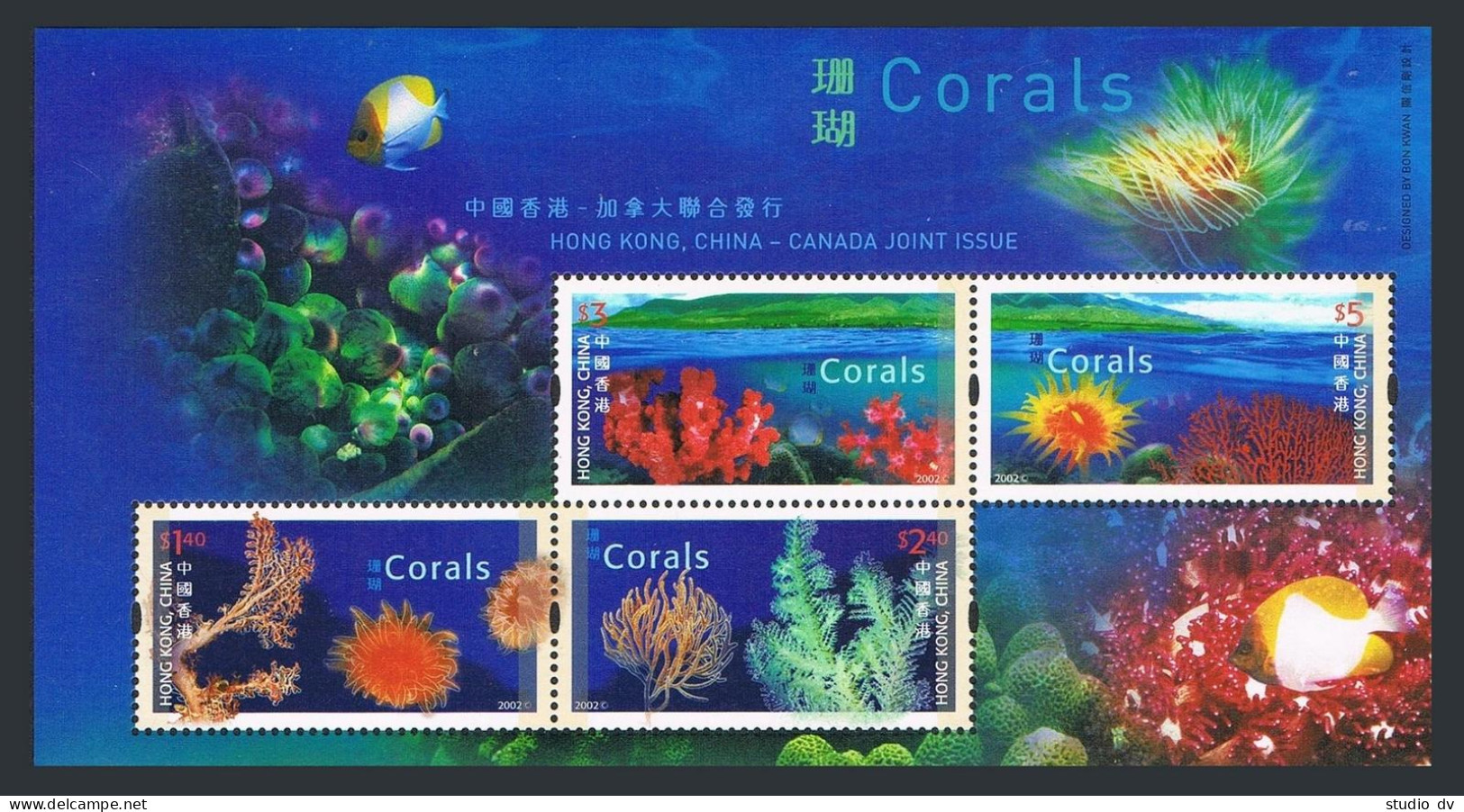 Hong Kong 979-982a Sheet, MNH. Corals 2002. - Ongebruikt