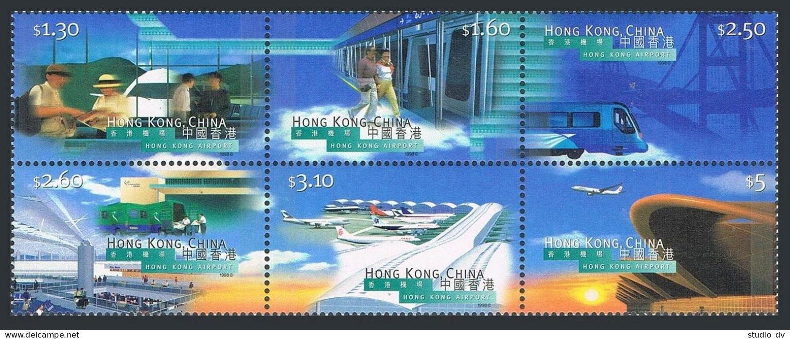 Hong Kong 816-821b,821a, MNH. Michel 843-848, Bl.59. New Kai Tak Airport, 1998. - Nuovi