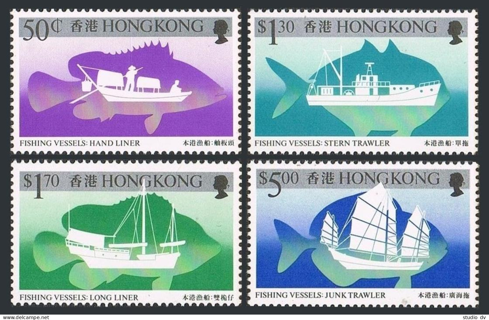 Hong Kong 474-477, MNH. Mi 491-494. Fishing Vessels 1986. Sumpan, Trawler, Fish. - Nuevos