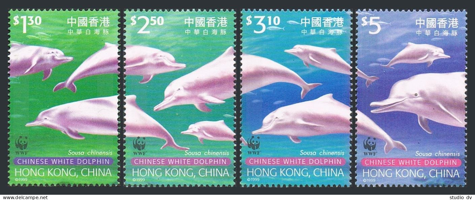 Hong Kong 875-878,879 Ad Sheet,MNN. WWF 1999.Chinese White Dolphin. - Nuovi